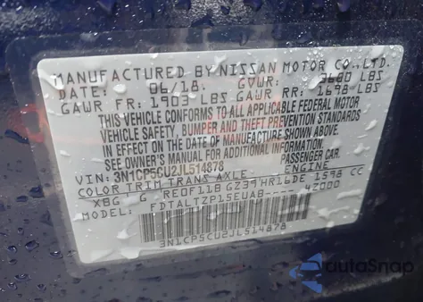 2018 Nissan Kicks Sr z USA, uszkodzony, nr VIN 3N1CP5CU2JL514878